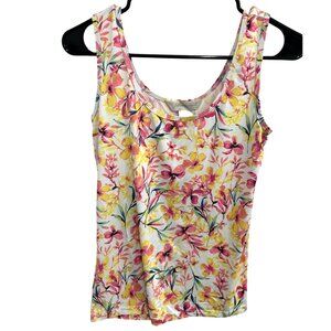 Jillian Nicole Womens Floral Tank Top White Pink Yellow Sleeveless Sz S